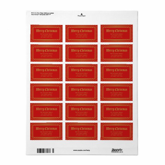Red Lines Decorative Merry-kerstadres Etiket (Full Sheet)