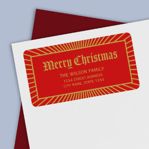 Red Lines Decorative Merry-kerstadres Etiket
