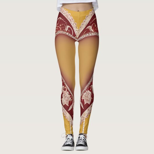 Red Lingerie Heart Lace AI art Leggings (Voorkant)