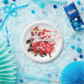Red Lion Dancer Illustration Papieren Bordje (Feest)