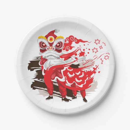 Red Lion Dancer Illustration Papieren Bordje (Voorkant)