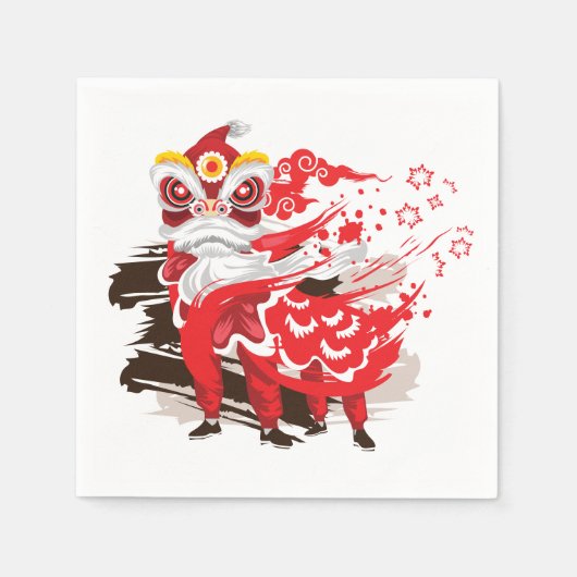 Red Lion Dancer Illustration Servet (Voorkant)