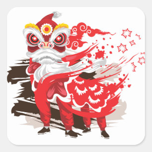 Red Lion Dancer Illustration Vierkante Sticker