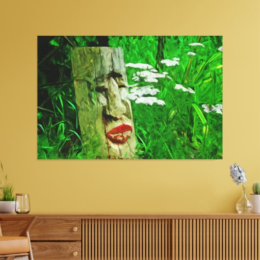 Red Lipped American Indian Totem bij wilde bloemen Canvas Afdruk (Insitu (Woonkamer))