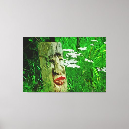 Red Lipped American Indian Totem bij wilde bloemen Canvas Afdruk (Voorkant)
