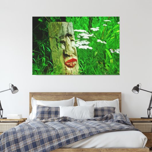 Red Lipped American Indian Totem bij wilde bloemen Canvas Afdruk (Insitu (Slaapkamer))