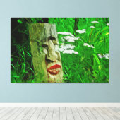 Red Lipped American Indian Totem bij wilde bloemen Canvas Afdruk (Insitu (Houten vloer))