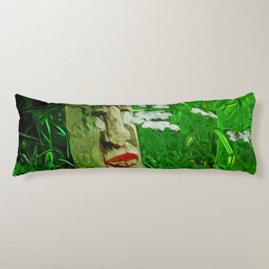 Red Lipped American Indian Totem bij wilde bloemen Lichaamskussen (Voorkant)