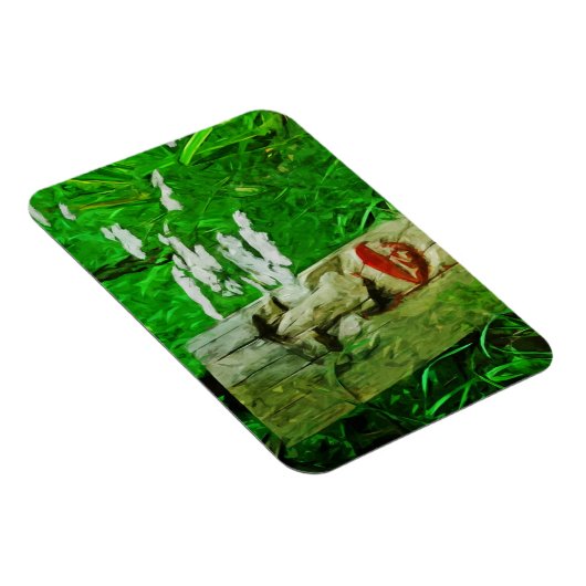 Red Lipped Totem onder Abstracte bloemen Magneet (Rechterzijde)