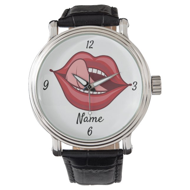 Red Lips and Tongue Thunder_Cove Horloge (Voorkant)