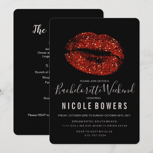 Red Lips Bachelorette Weekend Kaart (Voorkant / Achterkant)