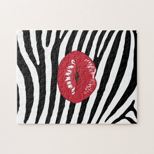 Red Lips Black and White Zebra Legpuzzel (Horizontaal)