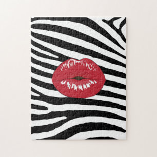 Red Lips Black and White Zebra Legpuzzel