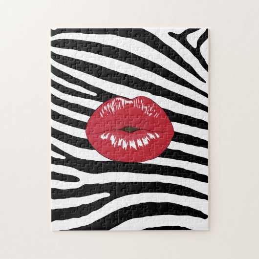 Red Lips Black and White Zebra Legpuzzel (Verticaal)