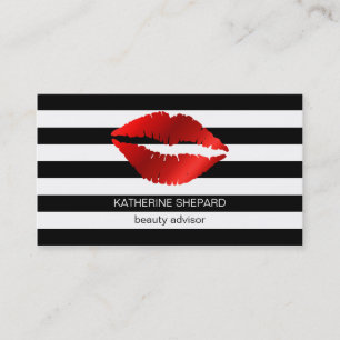 Red Lips Black en White Stripes Makeup Beauty Visitekaartje