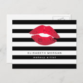 Red Lips Black White Stripes Modern Makeup Artist Briefkaart (Voorkant / Achterkant)