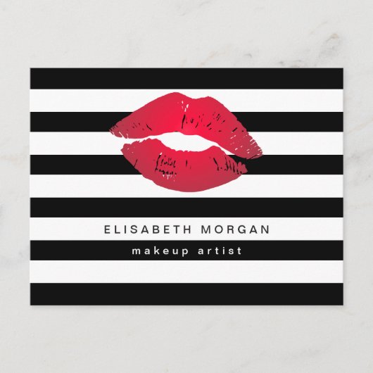 Red Lips Black White Stripes Modern Makeup Artist Briefkaart (Voorkant)