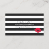Red Lips Black White Stripes Modern Makeup Artist Visitekaartje (Achterkant)