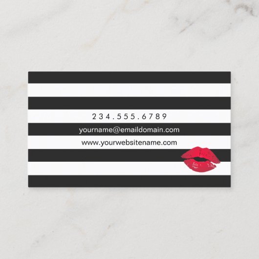 Red Lips Black White Stripes Modern Makeup Artist Visitekaartje (Achterkant)