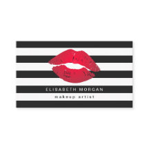 Red Lips Black White Stripes Modern Makeup Artist