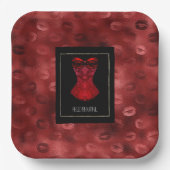 Red Lips Corset Bridal Shower Papieren Bordje (Voorkant)