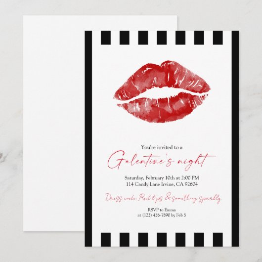 Red Lips Galentine’s Night Out  Kaart (Voorkant / Achterkant)