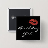 Red Lips Kiss Birthday Girl Pin Vierkante Button 5,1 Cm (Voorkant /achterkant)