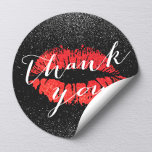 Red Lips Kiss Black Glitter Hartelijk dank Ronde Sticker<br><div class="desc">Red Lips Kiss Black Glitter Dank je Stickers.</div>