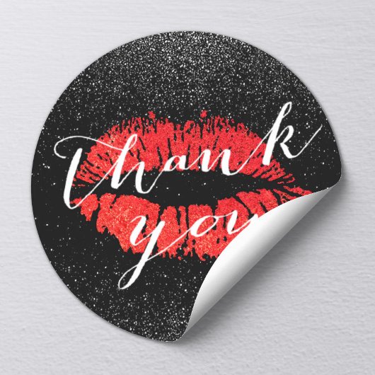 Red Lips Kiss Black Glitter Hartelijk dank Ronde Sticker