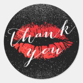 Red Lips Kiss Black Glitter Hartelijk dank Ronde Sticker (Voorkant)