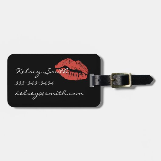Red Lips Kiss gepersonaliseerd Bagagelabel (Voorkant horizontaal)