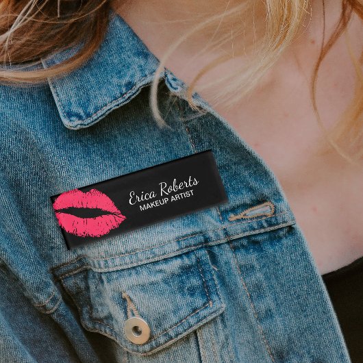 Red Lips Kiss Make-up Artiest Schoonheidssalon Naambadge