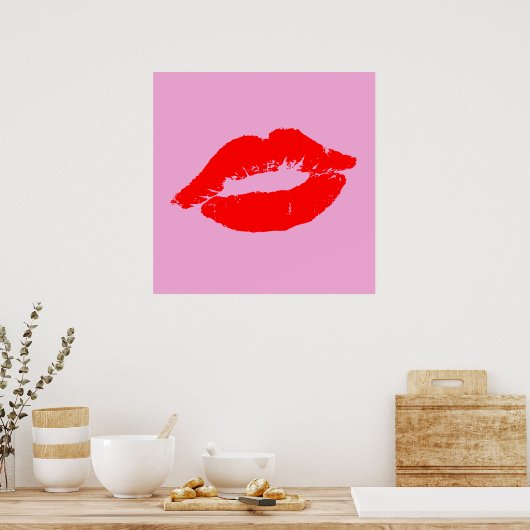 Red Lips Kiss Mod Pop Art Aangepaste kleurenachter Poster (Keuken)