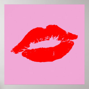 Red Lips Kiss Mod Pop Art Aangepaste kleurenachter Poster