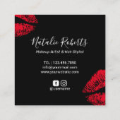 Red Lips Kiss Signature Makeup Artist Plain Black Vierkante Visitekaartje (Achterkant)