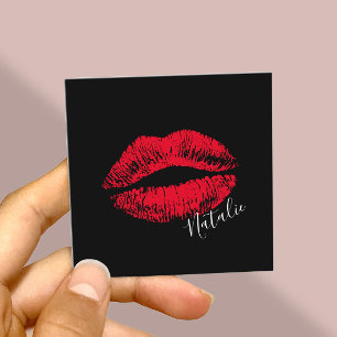 Red Lips Kiss Signature Makeup Artist Plain Black Vierkante Visitekaartje