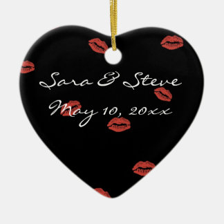 Red Lips Kiss Wedding Heart Ornament