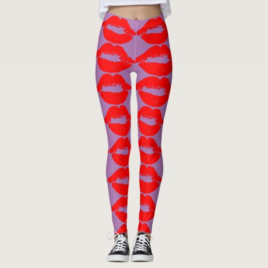 RED LIPS KISS YOGA PANTS LEGGINGS (Voorkant)