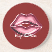 Red Lips Kiss Zandsteen Onderzetter (Voorkant)