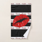 Red Lips Kisses Black Striped Bath Towel Set Bad Handdoek (Handdoek)