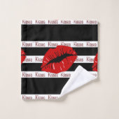 Red Lips Kisses Black Striped Bath Towel Set Bad Handdoek (Wasdoekje)