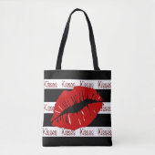 Red Lips Kisses gestreept over de Canvas tas (Voorkant)