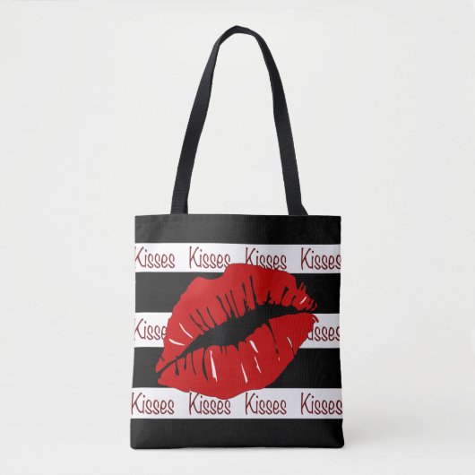 Red Lips Kisses gestreept over de Canvas tas (Voorkant)