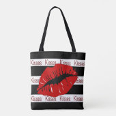 Red Lips Kisses gestreept over de Canvas tas (Achterkant)