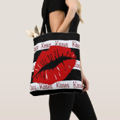 Red Lips Kisses gestreept over de Canvas tas (Dichtbij)