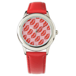 Red Lips Kisses Hearts Love Valentijnsdag Horloge