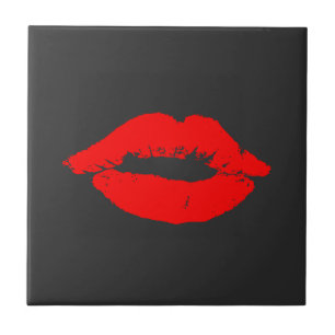 Red Lips Kisses Kiss Black Tegeltje