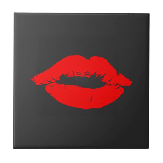Red Lips Kisses Kiss Black Tegeltje (Voorkant)