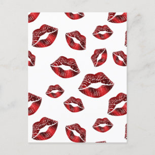 Red Lips Kissingpatroon Valentijnsdag Briefkaart