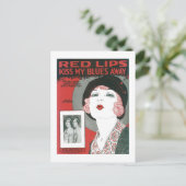 Red Lips Kus My Blues Away Songbook Hoesje Briefkaart (Staand voorkant)